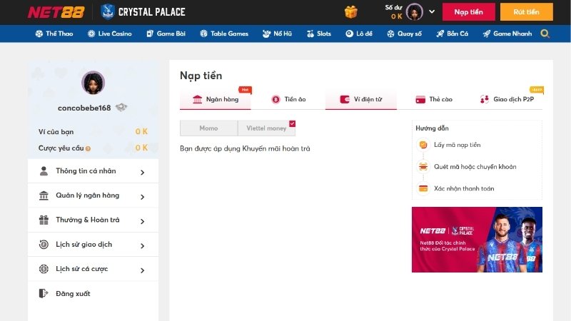 Quy trình nạp tiền tại BK8
